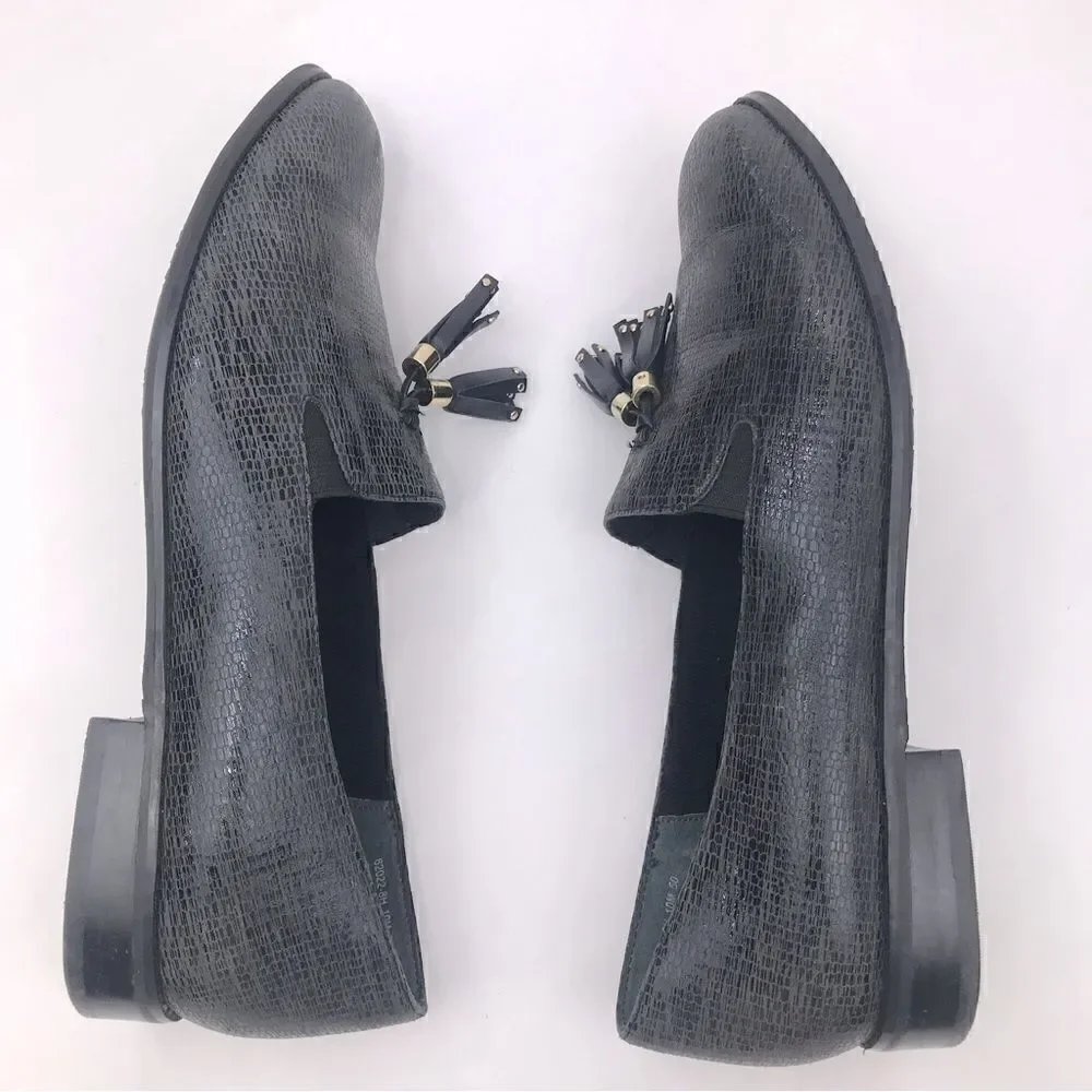 Ros Hommerson DIXIE  Tassel Loafer in Charcoal Iguana Print Leather